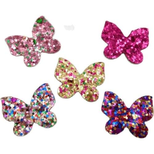 80pcs/lot 2x2.5CM Padded Shiny/Glittered Butterfly Appliques Mix Five Colors for Bows