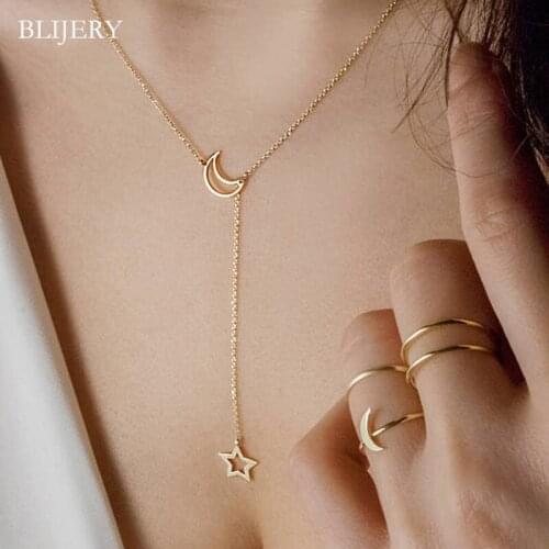 BLIJERY Fashion Simple Star & Moon & Heart Pendant Necklace For Women Bijoux Maxi Statement Necklaces Collier Fashion Jewelry