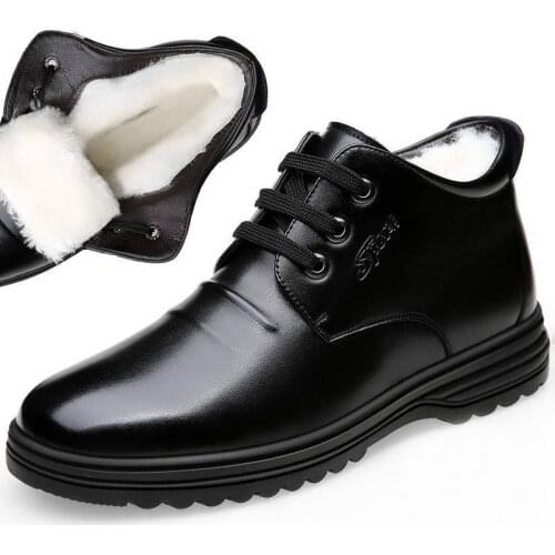 Coslony boots men Leather pu Shoes winter Warm 2021 Cotton Shoes for Cold Cow Leather Men Ankle Boots Male Footwear solid black