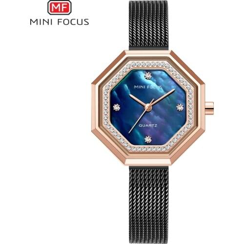 MINIFOCUS Luxury Watches Women Fashion Watch 2020 Iced Out Watch For Girl Waterproof Elegant Quartz Rose Gold Mesh Strap Relojes