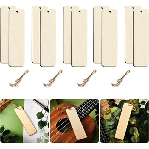 Wood Bookmark Bulk Blank Bookmarks with Ropes Wooden Book Markers Rectangle Thin Hanging Tag with Holes for DIY ly7 21wholesales