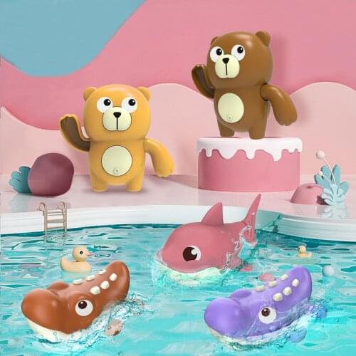 Summer Cute Animal Baby Bath Toys For Baby Boys And Girls Bear Shark Crocodile Clockwork Swimming Water Toy For Bathroom Bathtub