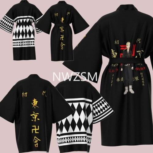 Tokyo Revengers T-shirt Hanagaki Takemichi Ken Ryuguji Anime T-Shirt Polyester Summer Tees Tops Black and White Pattern Haori