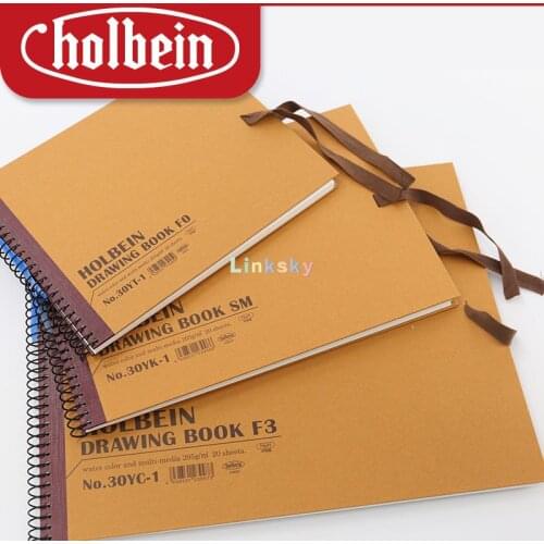 Holbein Drawing Book NO.30Y, 205g 20 Sheets, Spiral Bound Sketch Book,Multi-Purpose,Heavy Cardboard Cover with Tie Ribbons