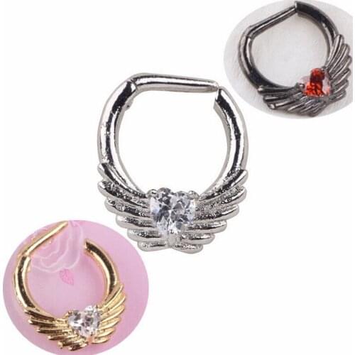 Piece 2016 Surgical Steel Titanium Gold Silver Crystal Nose Ring Heart septum Wing Tragus rings Piercing Body Jewelry