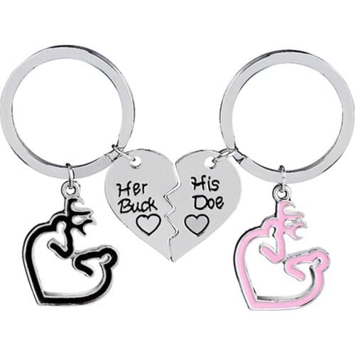 Her buck his doe Engraved Couple Necklace Bracelet Keyring Split Deer Lettering Chain Lovers Gift Alloy Jewelry