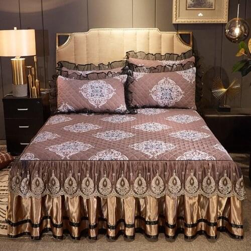 European style Quilting queen king size Bed Skirt with rubber Bedspread Bed Sheet lace Bed Cover Pillowcase Bedding Set