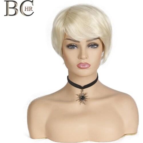 BCHR 6 Inch Short Straight Synthetic Wigs With Ombre Bangs Blonde High Temperature Fiber Wigs For Women