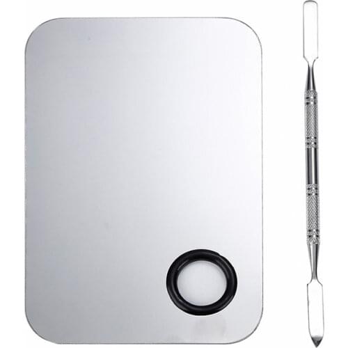 Stainless Steel Makeup Mixer Nail Art Polish Mixing Plate Foundation Eyeshadow Eye Shadow Mixer Palette with Spatula Rod