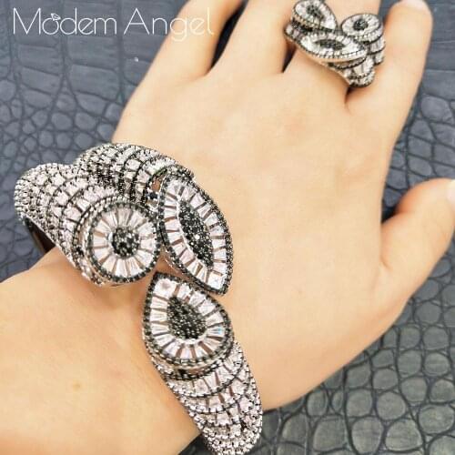 ModemAngel Luxury African Bangle Ring Sets Fashion Dubai Bridal Jewelry Sets For Women Wedding brincos para as mulheres