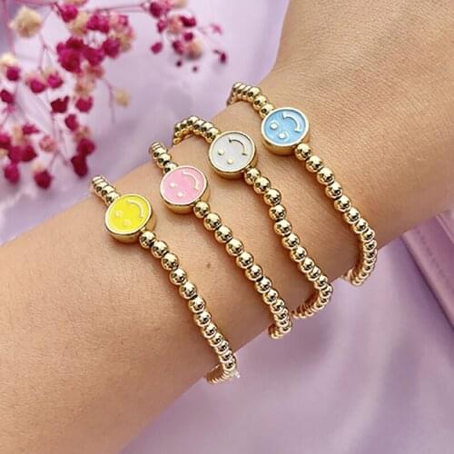 ZHINI Trendy Design 14K Real Gold Bead Chain Bangle Bracelets for Women Elegance Charming Smiley Pendant Bracelet Party Jewelry