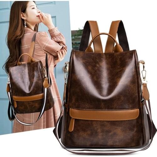 Hot sale School Backpack fashion High Quality PU Soft Leather backpack Luxury Womens Large Capacity Double Shoulder Bags