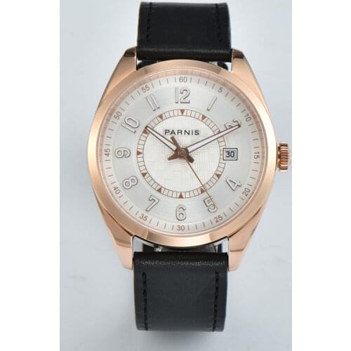 2021 New Parnis 40mm Men Mechanical Watch Miyota 821A Movement rose gold case Sapphire Glass Leather Strap Automatic Wristwatch