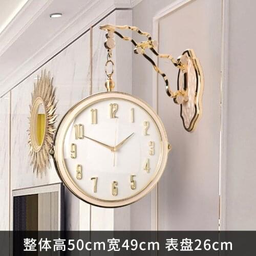 European Style Wall Clock Double-sided Luxury Modern Design Living Room Decoration Wall Watch Home Golden Metal Silent Clocks