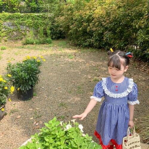 Summer New Kids Girls Korean Style Plaid Dress