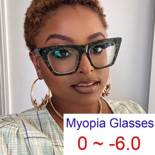 Fashion Square Eyeglasses Women Designer Luxury Cat Eye Blue Light Blocking Computer Glasses Myopia With Correction -0.5 to -6.0