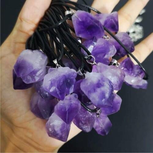 1PC Natural Crystal Amethyst Rose Quartz Gemstone Point Pendant Quartz Mineral Jewelry Couple Decoration Holiday Gift Necklace