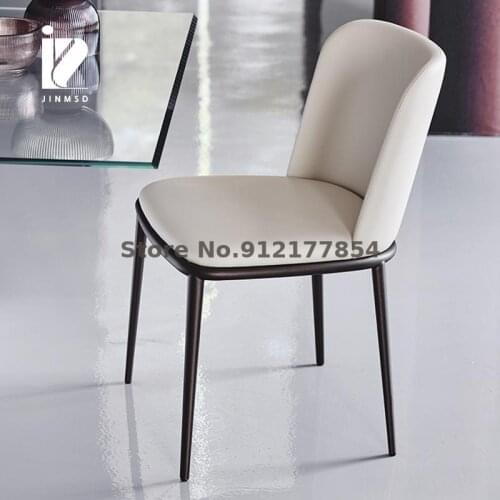 Simple Italian Light Luxury Leather Dining Chair Nordic Modern Home Book Chair Stool Iron Makeup Chair Hotel Cafe