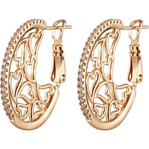 Romantic Jewelry Round Circle Earrings Gold Silver Color Heart Cubic Zirconia CZ Stud Earrings for Women Girls Accessories Gifts