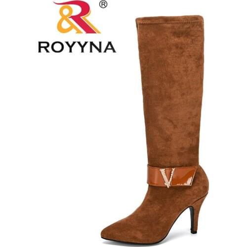 ROYYNA 2019 New Designers Fashion Over-the-knee Boots Women Flock Boots Woman Shoes High Heels Knee-high Zippers Boots Ladies