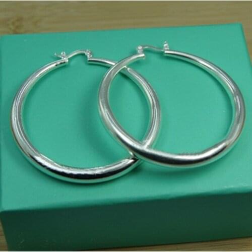BABYLLNT 925 Silver Circle Smooth U Shape Big Hoop Earrings For Women Wedding Engagement Jewelry Gift