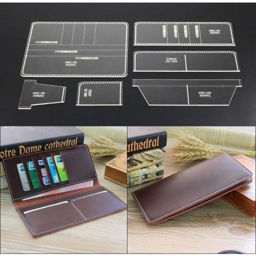 1set Acrylic Leather Template Handwork Leathercraft Home Sewing Pattern Tools Accessory long wallet 9*10*1cm