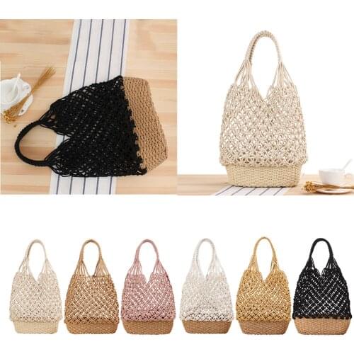 Straw Bag Tote Boho Hand-woven Shoulder Bucket Bag Ladies Crochet