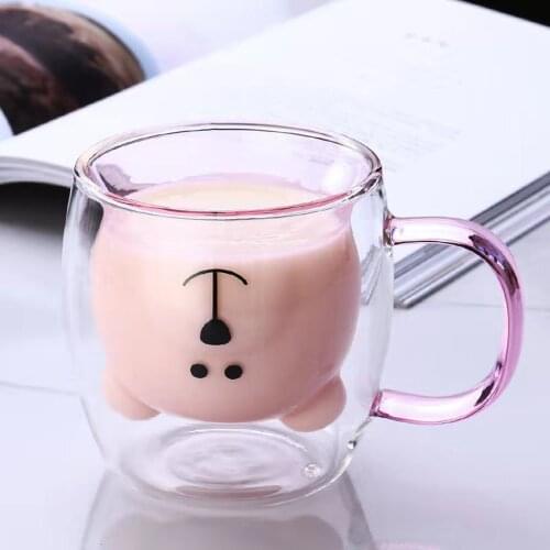Double Wall Insulation Glass Mugs 4 Colors Cute Bear Creative Coffee Milk Cup Valentines Day Birthday Gifts For Female