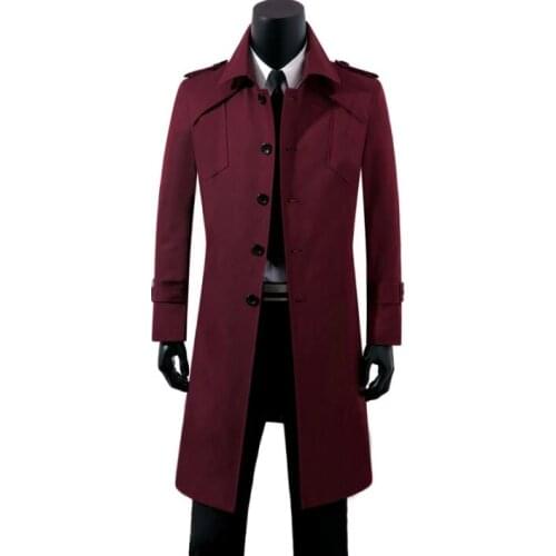 Mens trench coats wine red belt spring autumn man single-breasted long coat men clothes casual slim fit overcoat long sleeve 9XL