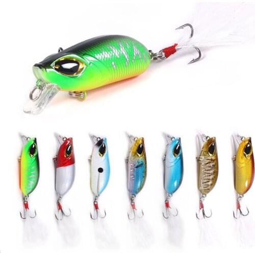 7pcs/lot Fishing Hard Lure 55mm 8g Floating Crank Bait Plastic Bait With Feather Hook