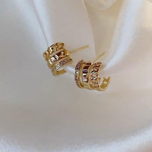 WTLTC Delicate Small Three Layered Charms Earrings for Women Gold Color Zircon Hoop Earrings Vintage Retro Metal Earrings Hoops
