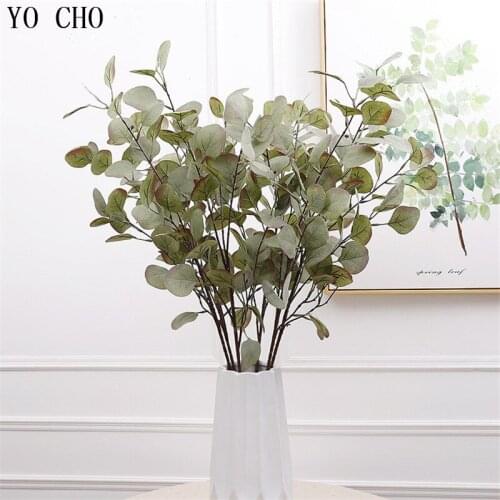 YO CHO Green Artificial Leaves Large Eucalyptus Leaf Plants Wall Material Decorative Fake Plant For Home Shop Garden Party Decor