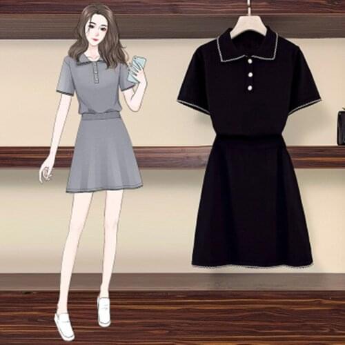 BLLOCUE Fashion Summer Leisure Two Piece Skirt Sets Women Contrast Lapel T-Shirt+A-Line Skirt Suits Elegant Ladies 2 Piece Sets