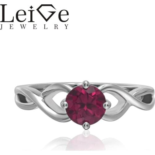 Leige Jewelry Round Cut Solitaire Lab Ruby Rings Wedding Rings for Women Sterling Silver 925 July Birthstone