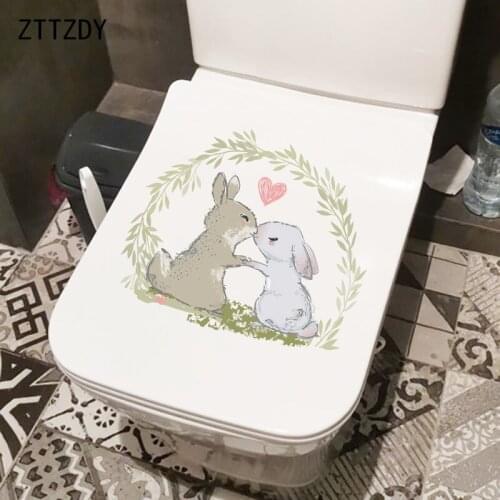 ZTTZDY 25.2×21.4CM Romantic Cute Rabbit Home Kids Room Decoration Funny Toilet WC Stickers T2-1362