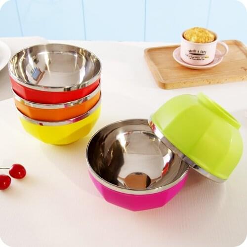 1pc Stainless Color Instant Noodle Bowl Lunch Box Double - layer Heat Insulation Bowl Cute Bowl