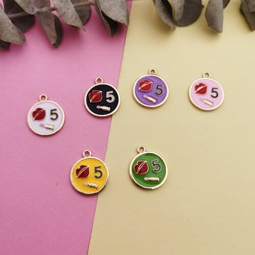 10pcs Lipstick Number 5 Enamel Charms Oil Drop Round Shape Metal Charm Pendants For Jewelry DIY Bracelet Earrings Accessories