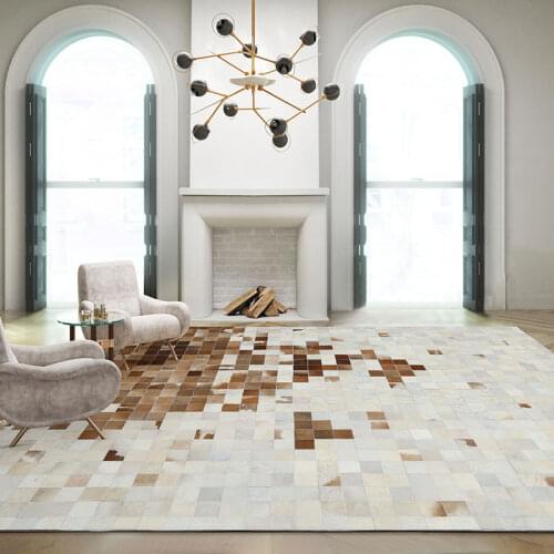 100% Genuine Cowhide Leather Carpets For Living Room Modern Simple Rug For Bedroom Nordic Mat Carpet Coffee Customize Table