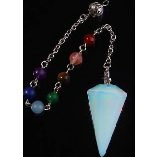 100-Unique Silver Plated Hexagon Pyramid Reiki Pendulum Opal Pendant Healing Chakra Stone Chain Amulet Jewelry