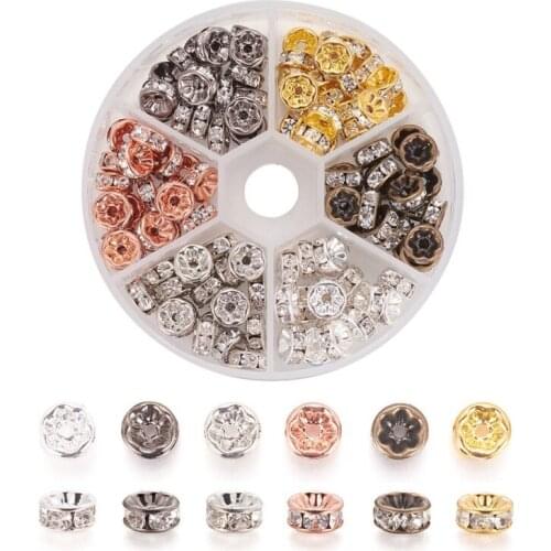 120pcs/box Brass Rhinestone Spacer Beads Mixed Metal Color Rondelle Bead for DIY Jewelry Making 5mm 6mm 8mm