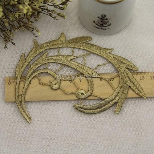 20 pcs LP-JA15 gold metal wire lace flowers patches embroidery lace applique dress accessories