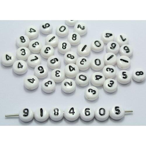 250 Black in White Assorted Number Acrylic Coin Beads 4X7mm