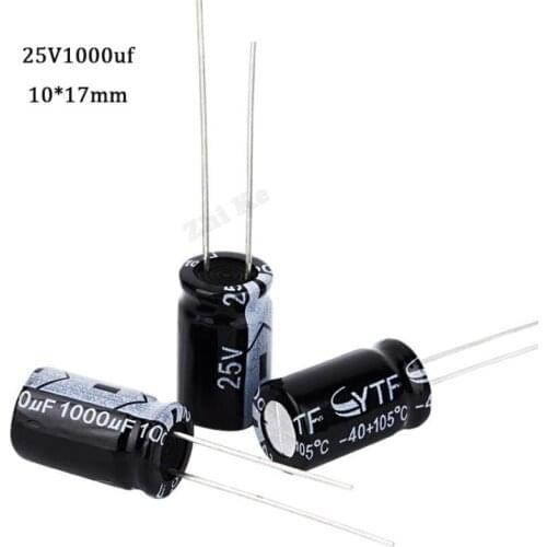 30pcs/lot 25v 1000uf domestic new aluminum electrolytic capacitor specification: 10*17 For electric vehicle charger