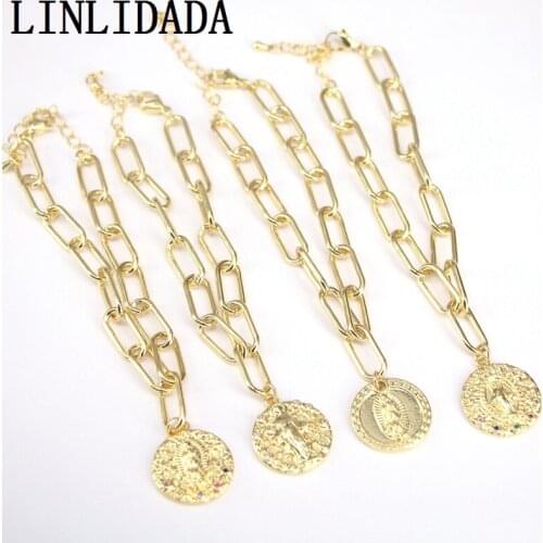 5Pcs Fashion Adjustable Link Chain Gold Color Jesus Religious CZ Charm Bracelet Women Men Jewelry Gift
