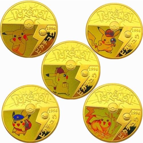 5 Kinds Of Golden Pokemon Pikachu Collection Coins Commemorative Dolls Toy Pokemon Pikachu Action Figure Child Birthday Gift