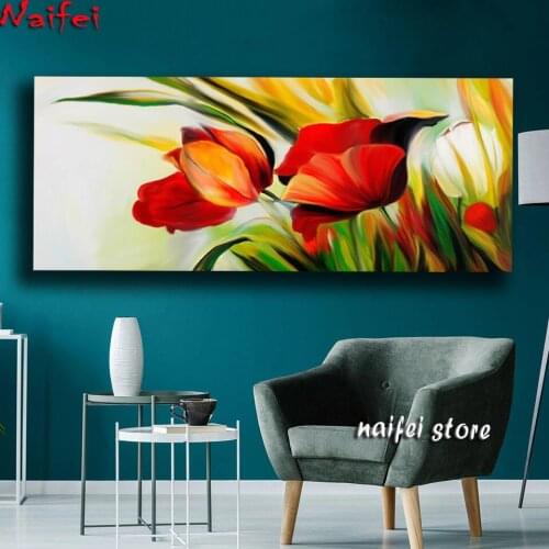 Full Drill Diamond Painting Tulip Cross Stitch 5D DIY Diamond Embroidery Flower Landscape Wall Decoration Large size