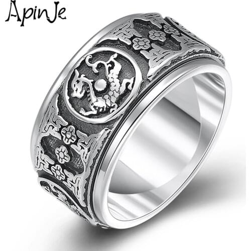 Apinje 925 Sterling Silver Ring for Men Women Prayer Good Luck Vintage Jewelry