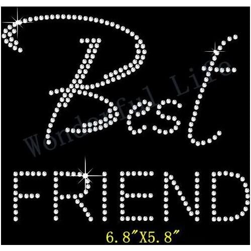 Free Shipping Best Friend Party Rhinestone Diamante Transfer Hotfix Iron on Applique with Free Gift for Clothing