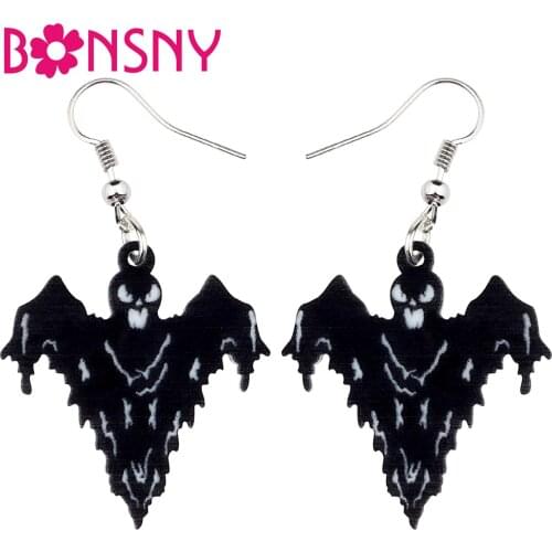 Bonsny Acrylic Halloween Black Ghost Shadow Earrings Drop Dangle Punk Party Decoration Jewelry For Women Girls Charms Wholesale