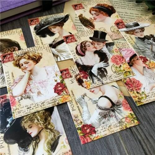 British manor European Lady retro character handbook thick card Material Paper Junk Journal DIY Scrapbooking Diary Album sticker